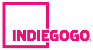 The indiegogo logo on a pink background.