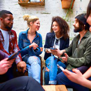 A group of people sitting together.