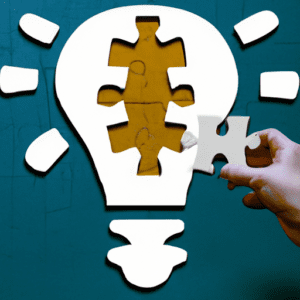 A hand is holding a light bulb with a puzzle piece in it.