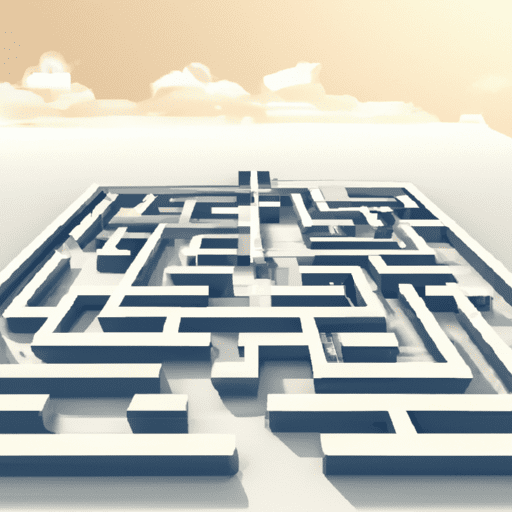 An image of a maze with clouds in the background.