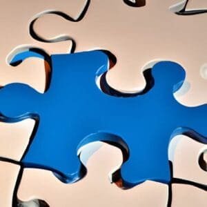 A blue jigsaw puzzle piece is missing.