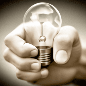 A hand holding a light bulb.