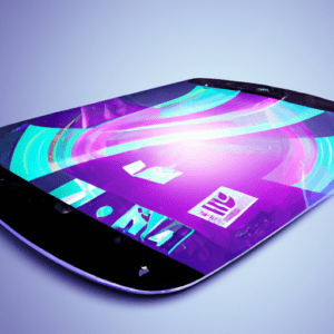 An image of a cell phone with a purple screen.